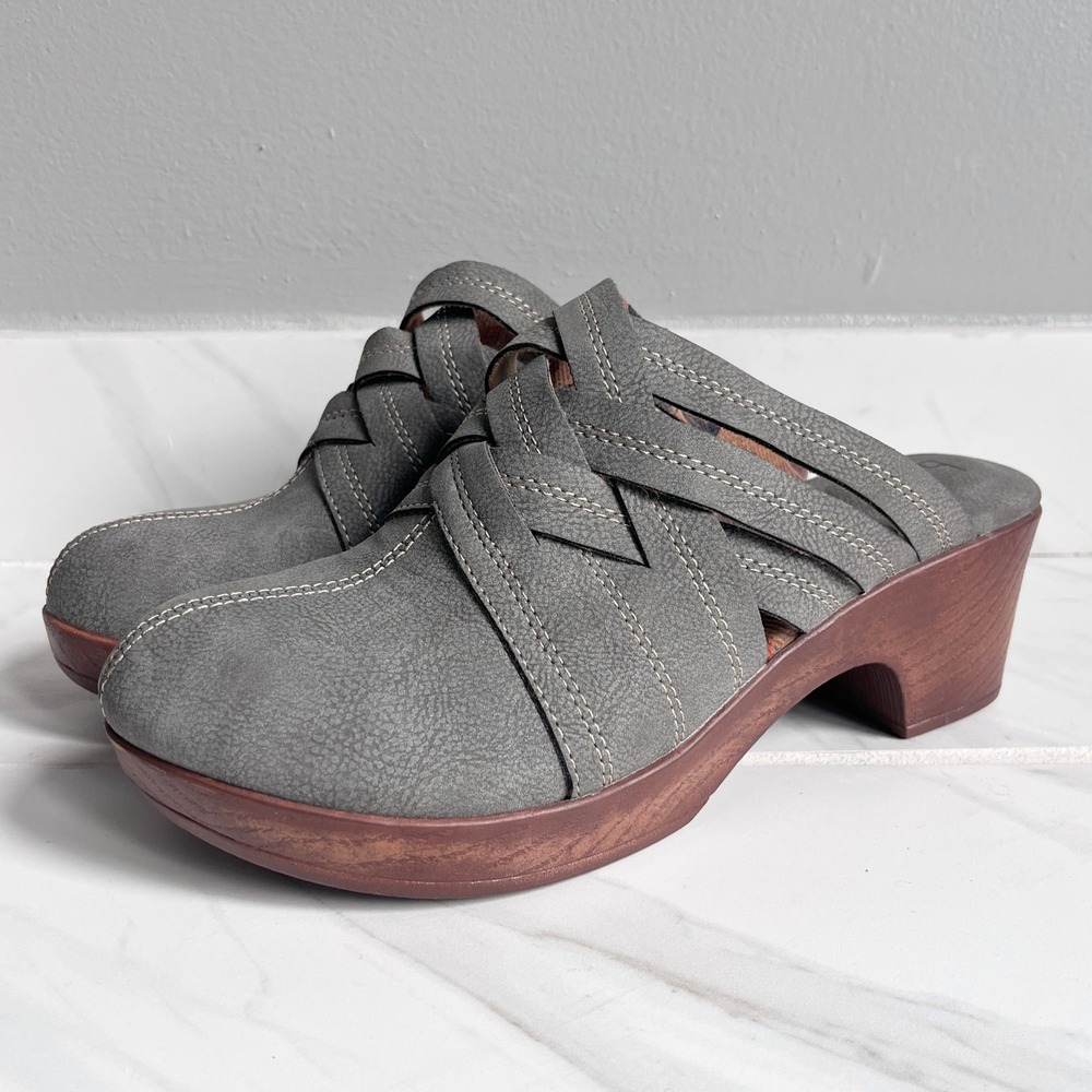 b.o.c. Born Concept Johana Gray Strappy Clog Mules Comfort Heels Shoes 8